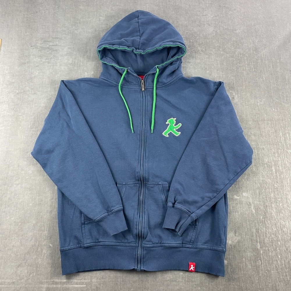 Ampelmann Berlin Mens Small Navy Blue Full Zip Hoodie Green Graphic Patch